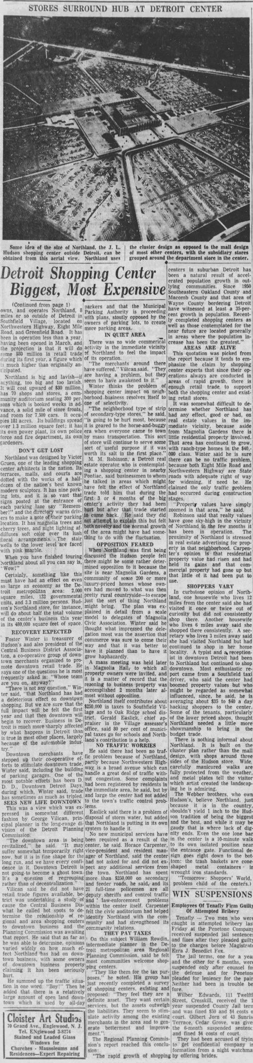 Northland Center (Northland Mall) - Nov 1954 Article Hackensack Nj